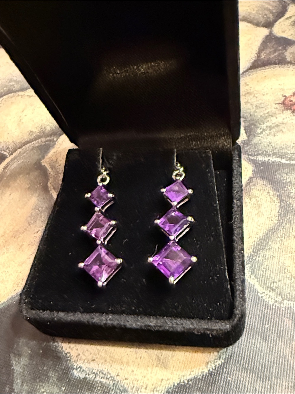 Sterling Silver Purple Gemstone Drop Earrings